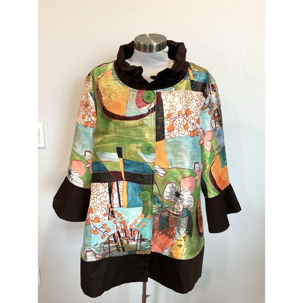 Berek Art to Wear Abstract Print Swing Jacket Metallic Accents Size Large - Picture 2 of 13
